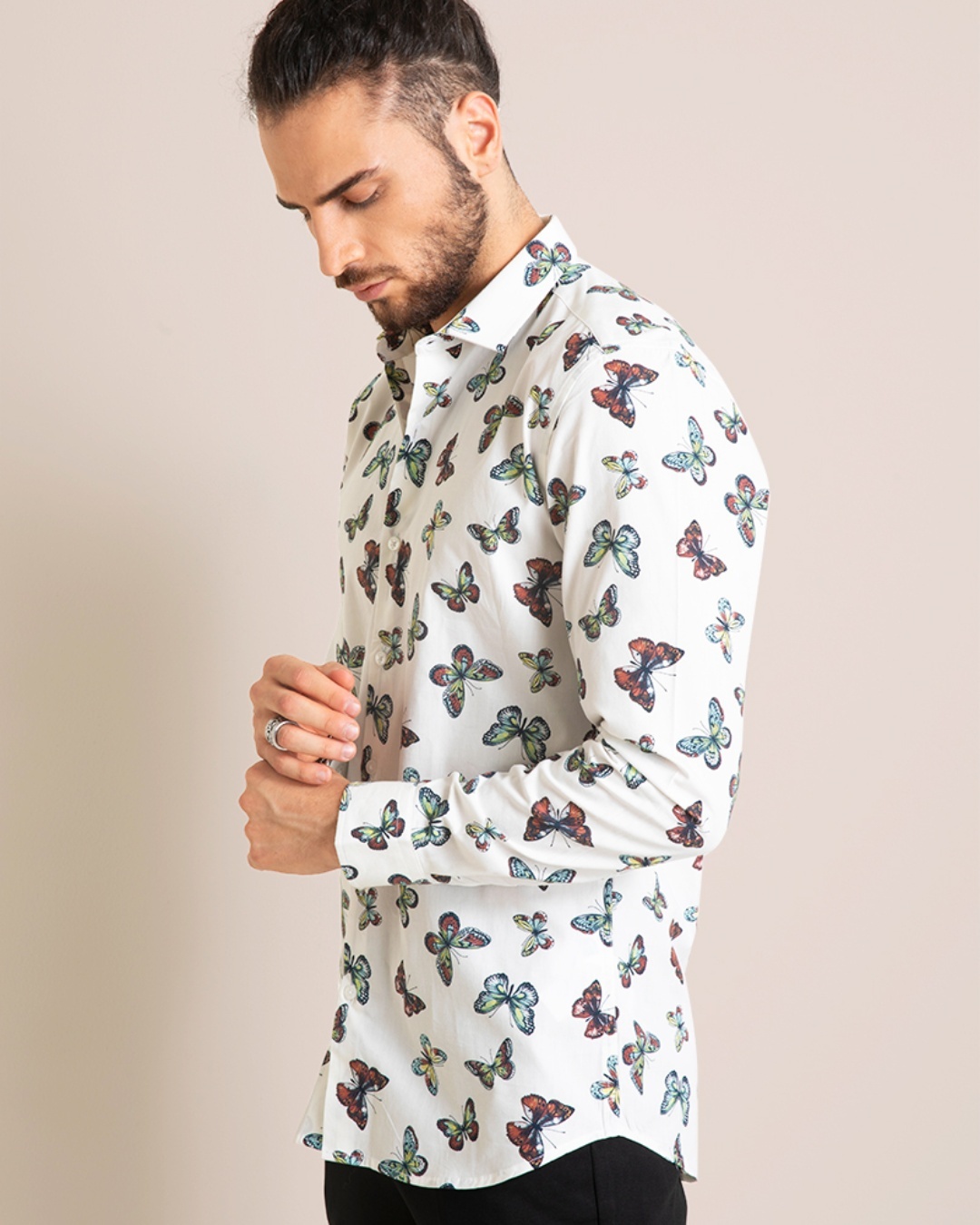 Shop Men's White All Over Butterfly Printed Slim Fit Shirt-Back
