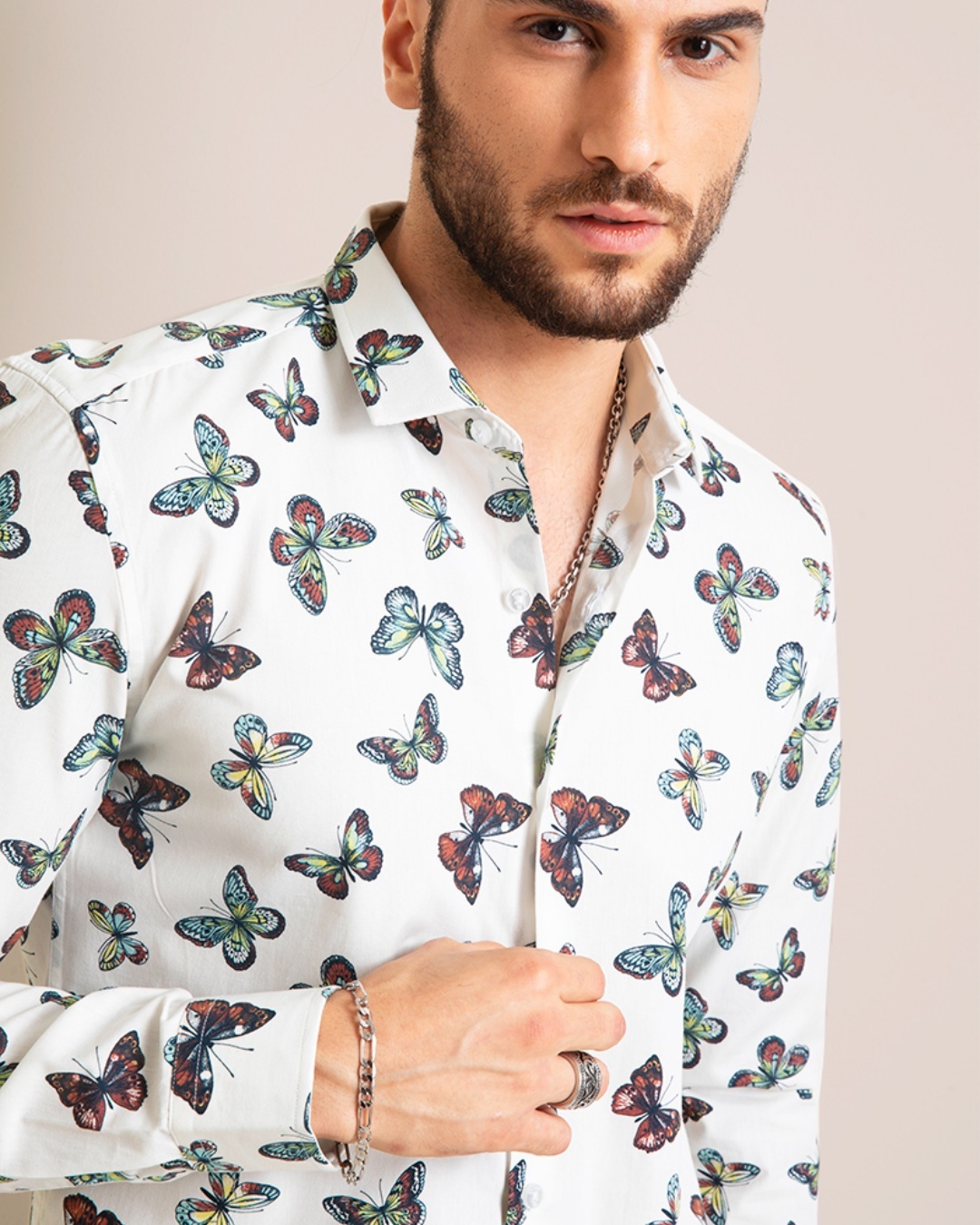 Shop Men's White All Over Butterfly Printed Slim Fit Shirt