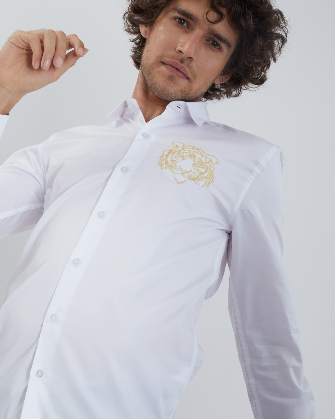 Shop Men's White Embroidered Slim Fit Shirt