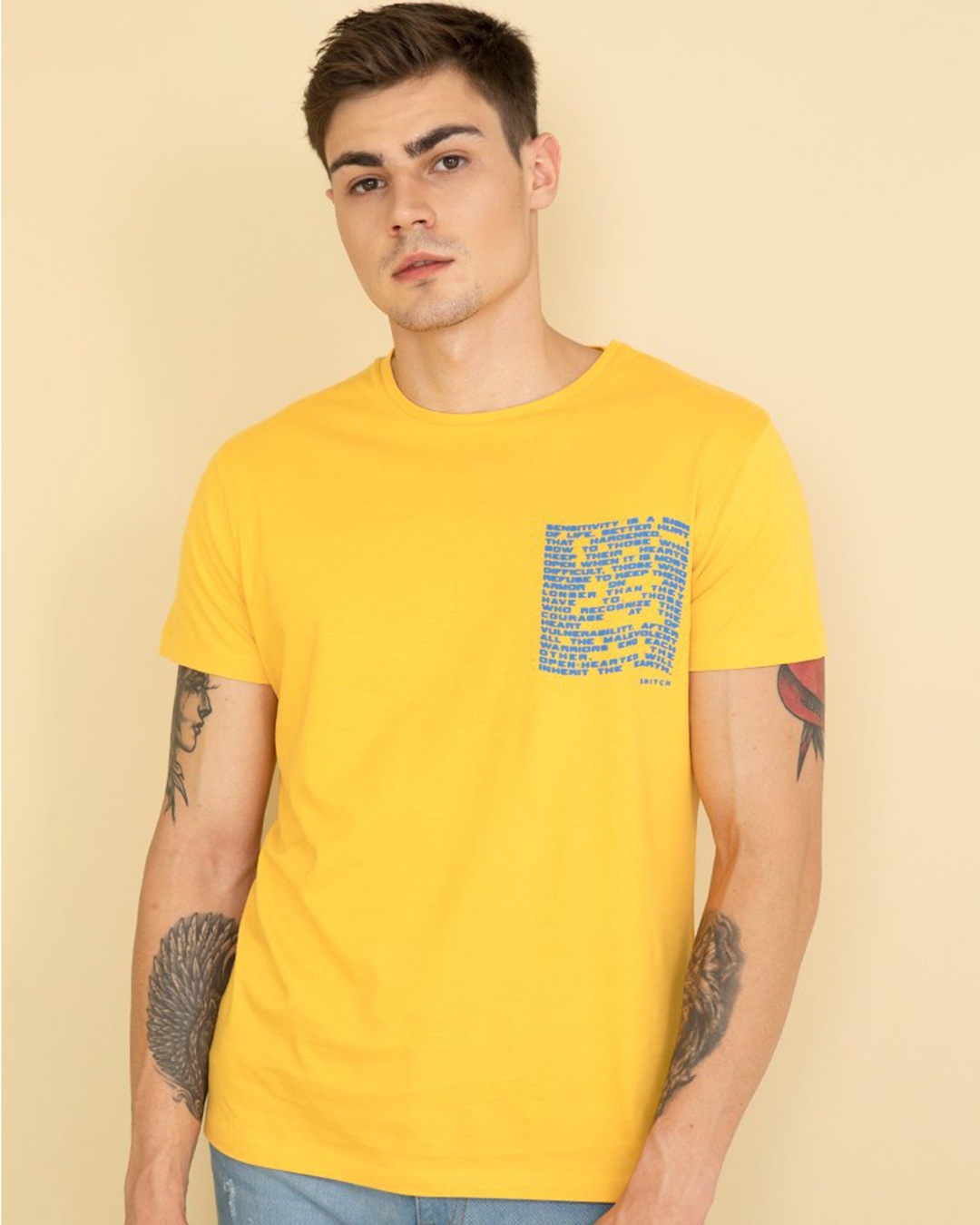 Shop Pocket Yellow Graphic T Shirt-Front