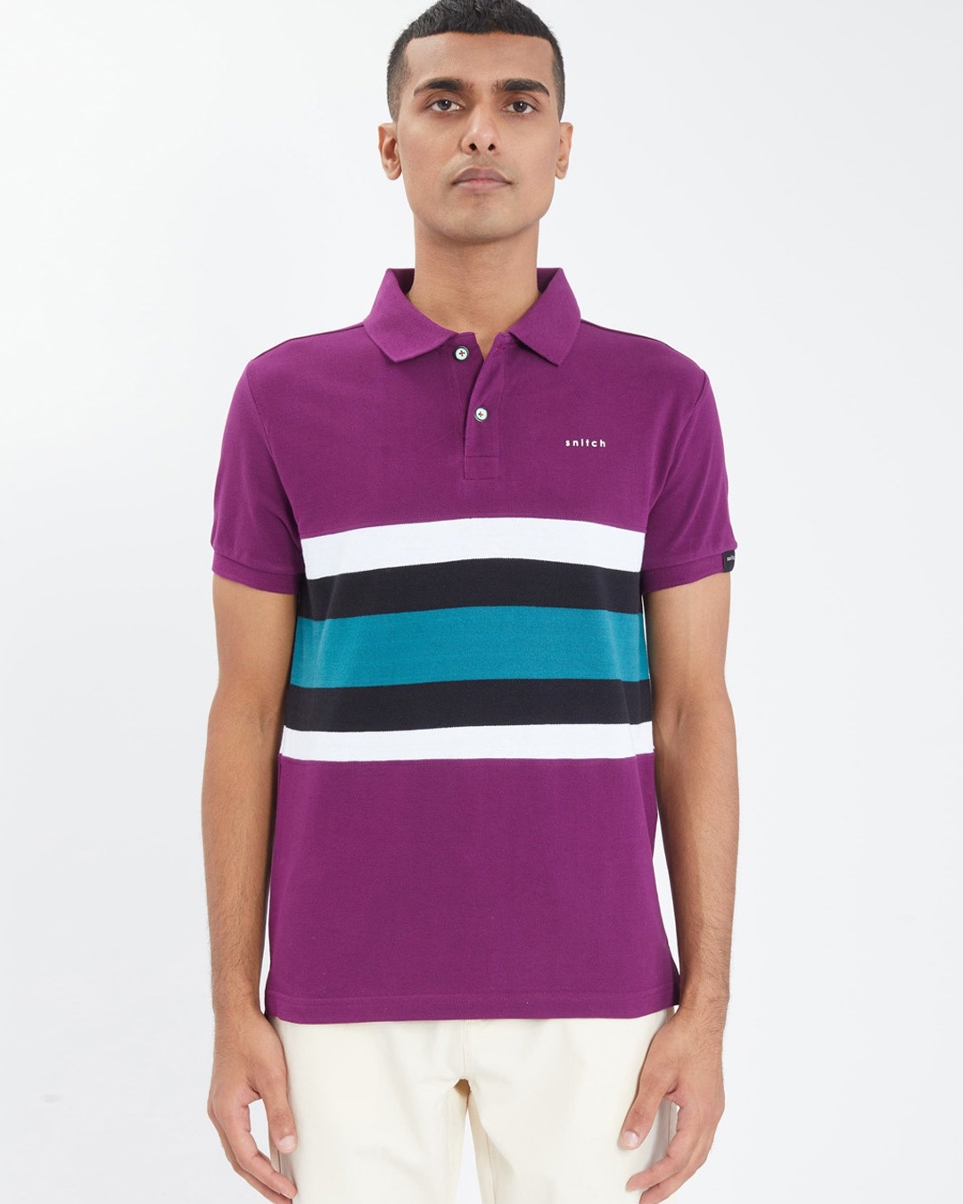 Shop Tyrian Purple Cut & Sew Knitted Polo T Shirt-Front