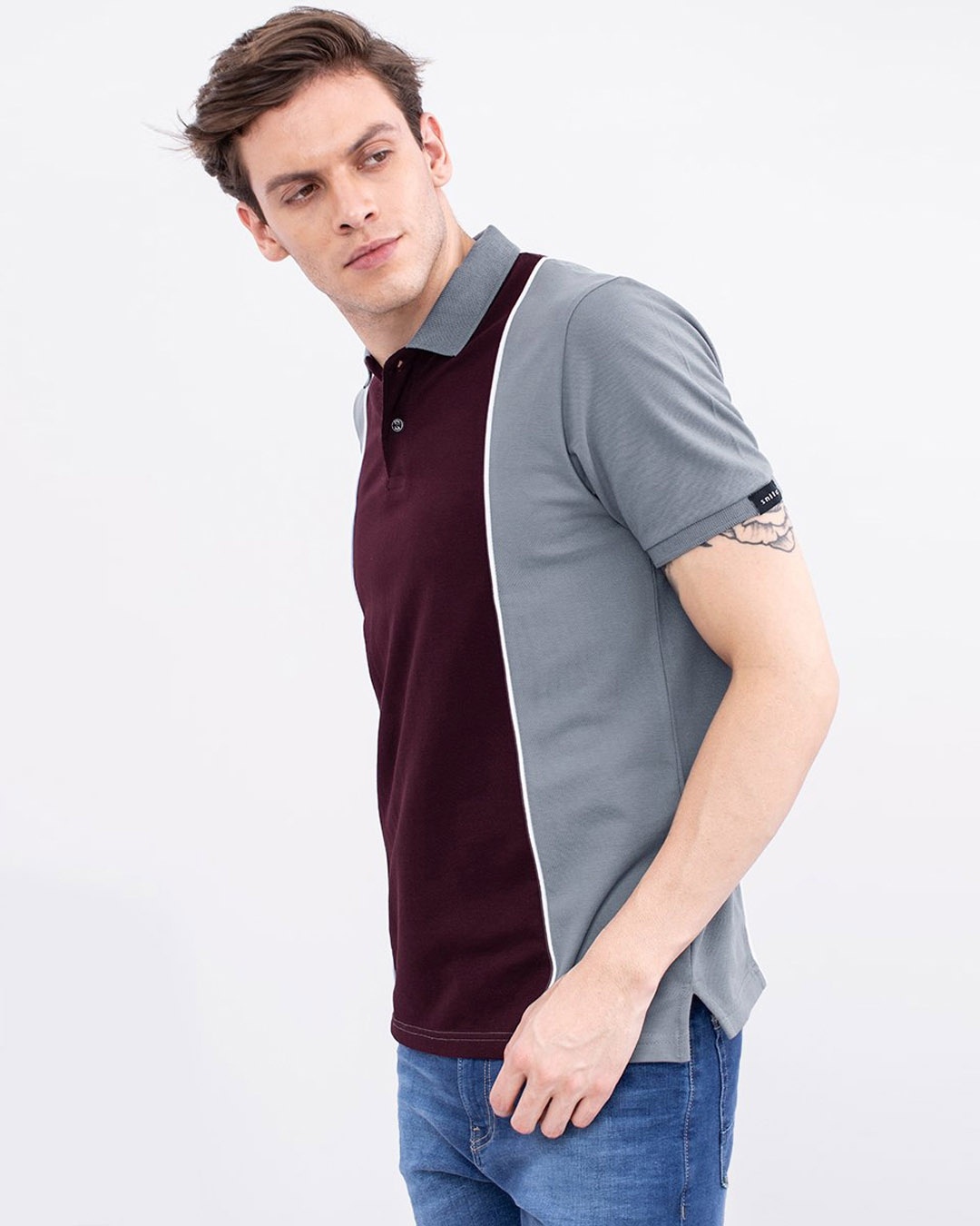 Shop Wine Cut & Sew Knitted Polo T Shirt-Design