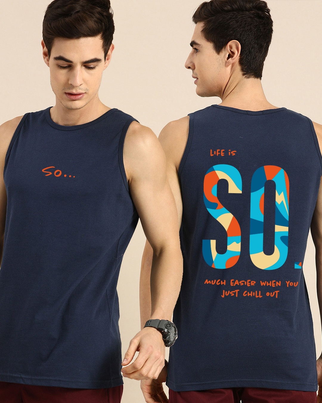 Shop Men's Blue So Typography Vest-Front