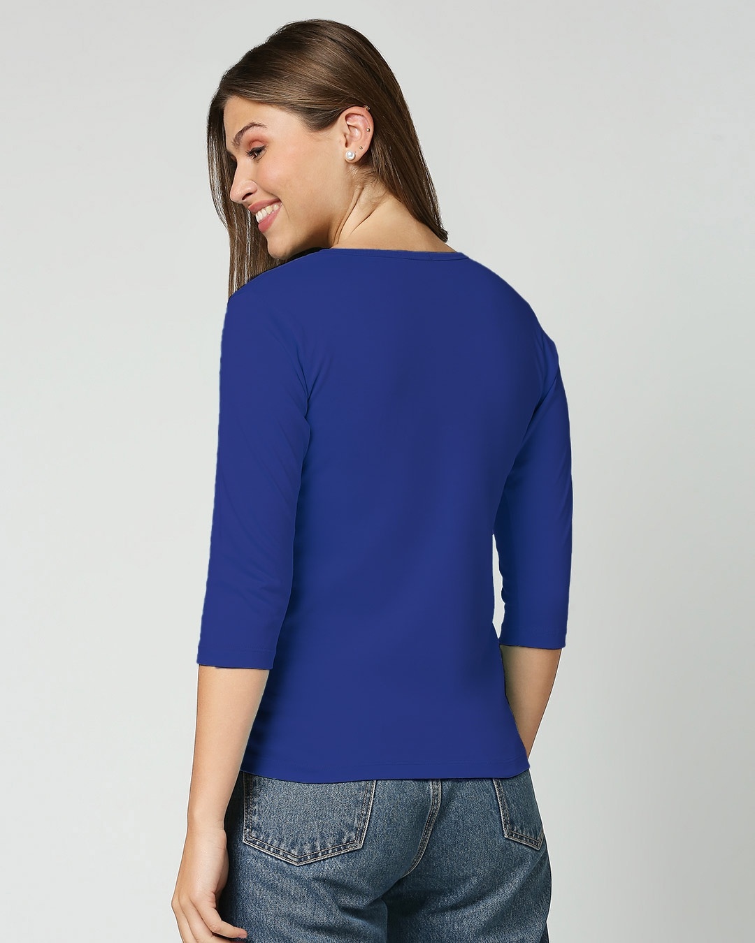 Shop Soda Lite Blue Round Neck 3/4 Sleeve T-shirt For Women's-Back