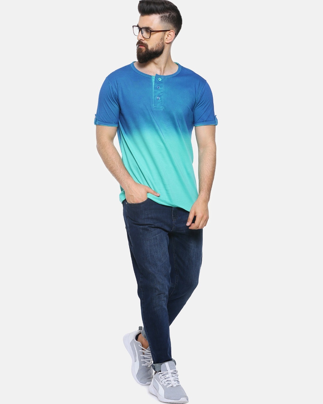 Shop Solid Men's Henley Green T-Shirt-Design