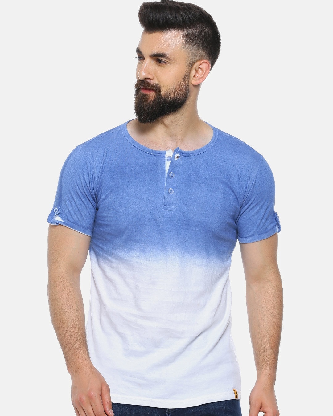 Shop Solid Men's Round Neck Blue T-Shirt-Front