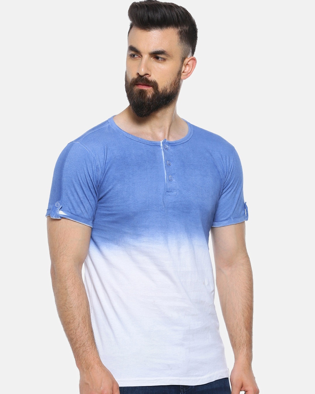 Shop Solid Men's Round Neck Blue T-Shirt-Full