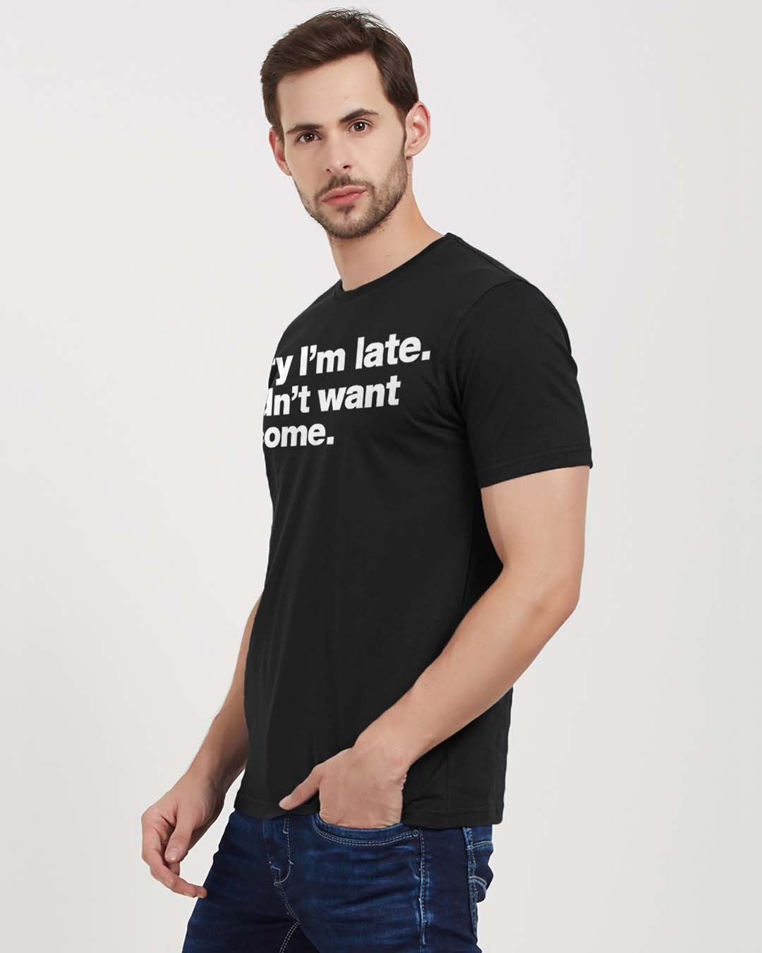Shop Sorry I'm Late Cotton Half Sleeves T-Shirt-Back