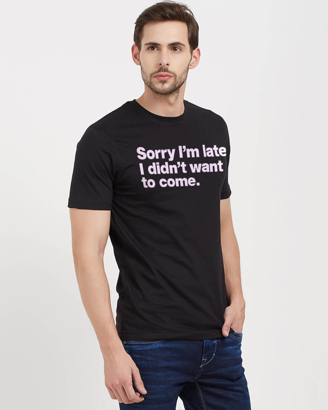 Shop Sorry I'm Late Cotton Half Sleeves T-Shirt-Design