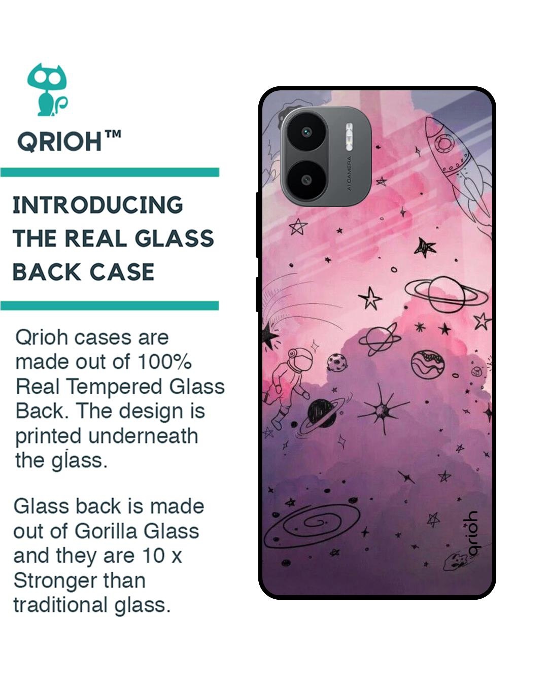 Shop Space Doodles Premium Glass Case for Redmi A1+ (Shock Proof, Scratch Resistant)-Back