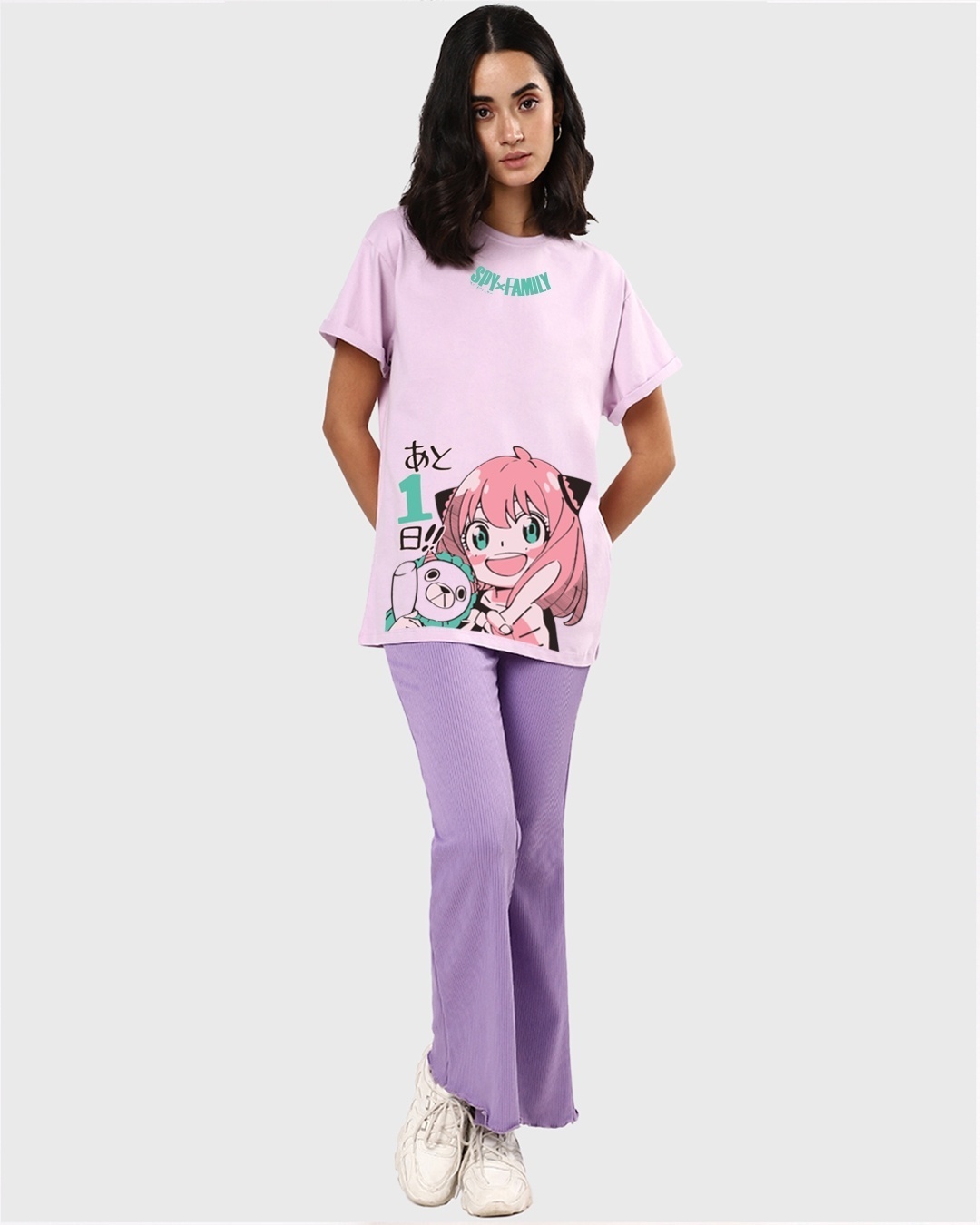 Shop Women's Purple Spy X Family Graphic Printed Boyfriend T-shirt-Design