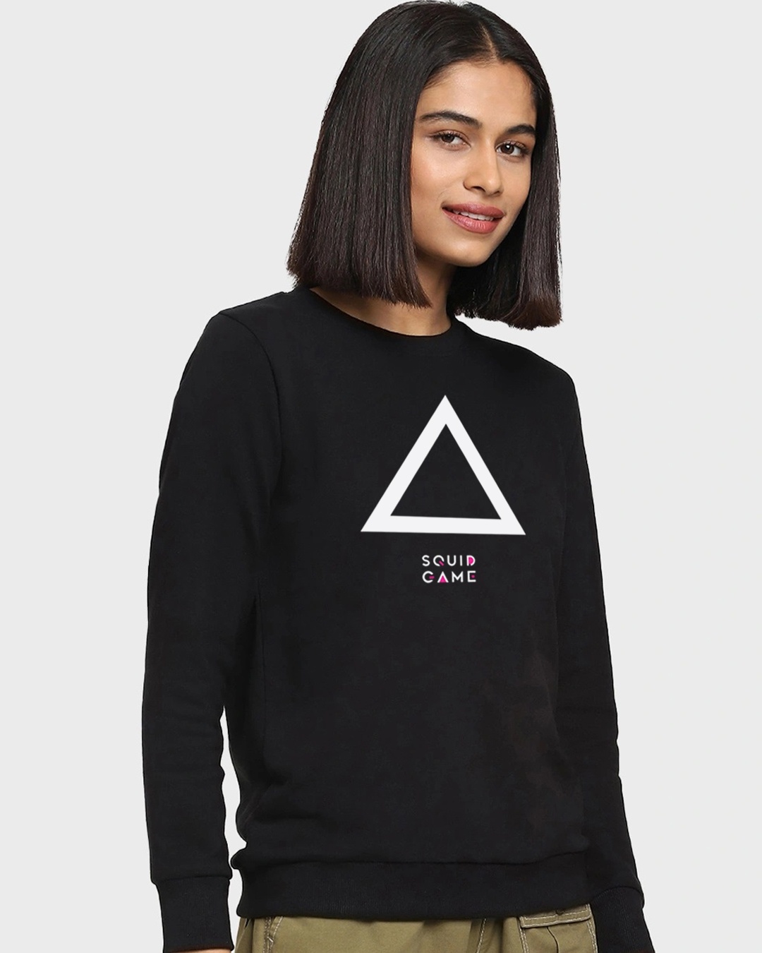 Shop Women's Black Squid Triangle Typography Crewneck Relaxed Fit Sweatshirt-Front