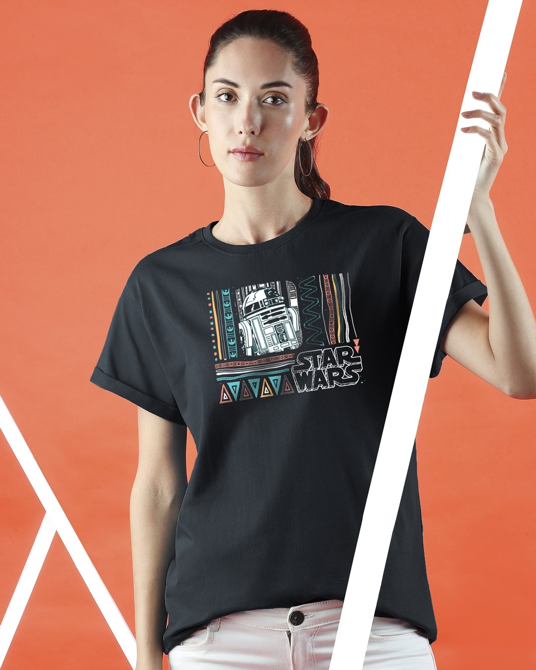 Shop Star wars pattern Printed Boyfriend T-Shirt-Front