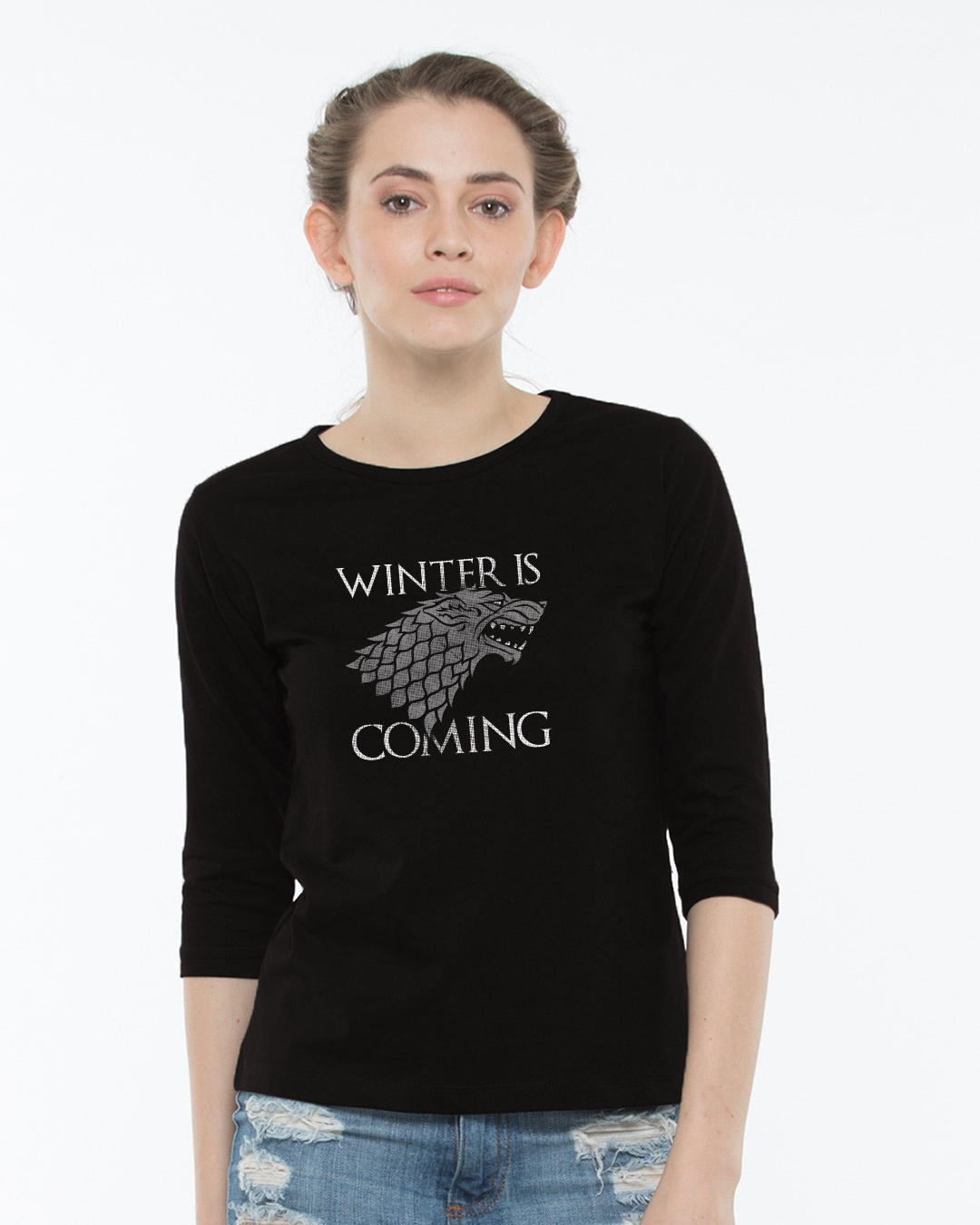 Shop Stark Winter Is Coming Round Neck 3/4th Sleeve T-Shirt (GTL)-Front