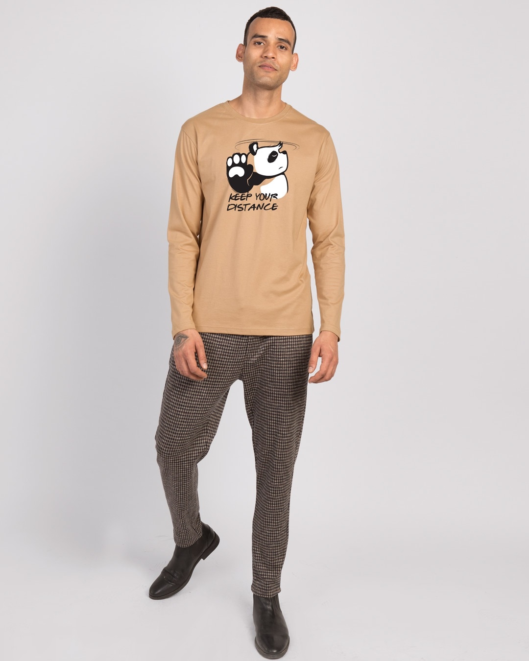 Shop Stay Away Panda Full Sleeve T-Shirt Dusty Beige-Design