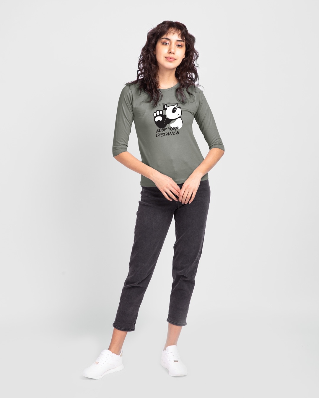 Shop Stay Away Panda Round Neck 3/4 Sleeve T-Shirt Meteor Grey-Design