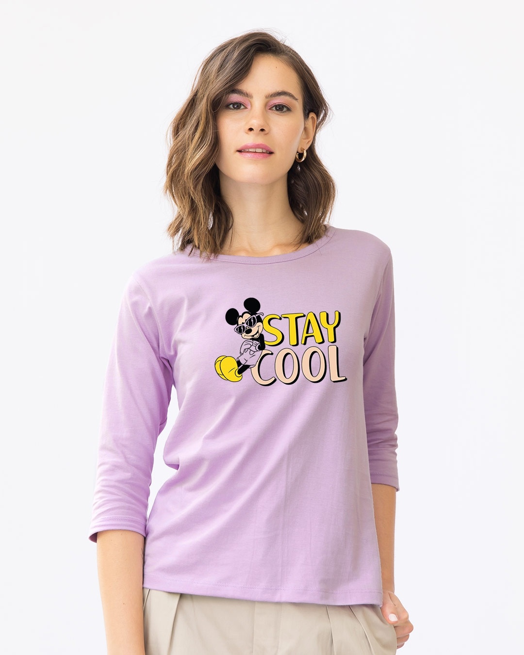 Shop Stay Cool Mickey Round Neck 3/4th Sleeve T-Shirt (DL)-Front