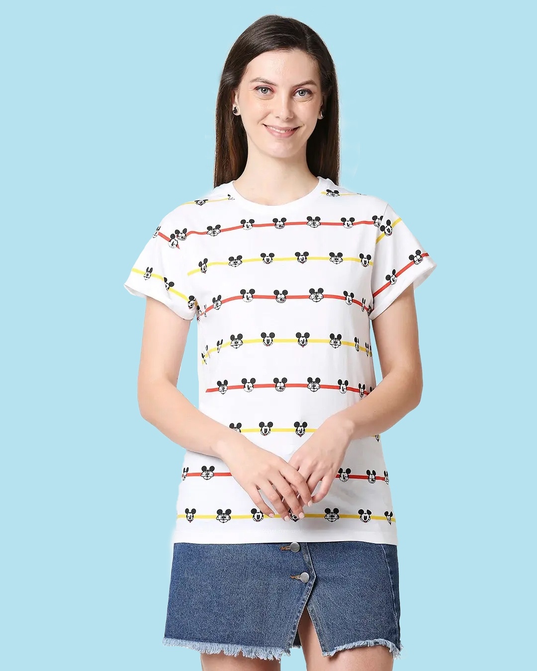 Shop Stripe Mickey All Over Printed T-shirt-Front