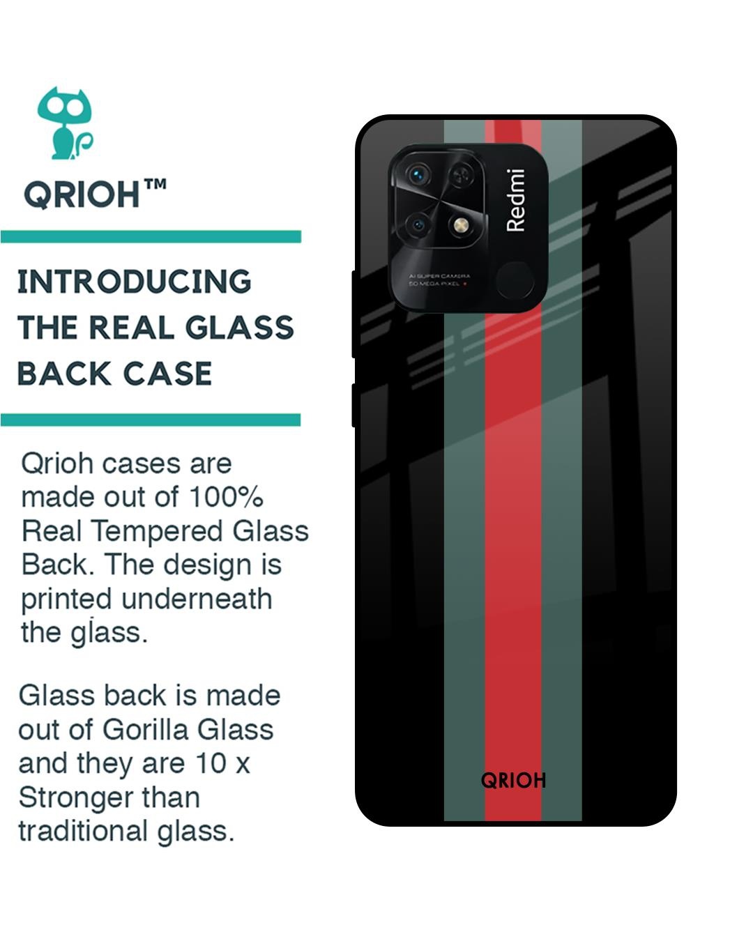 Shop Striped Premium Glass Cover For Redmi 10 (Impact Resistant, Matte Finish)-Back