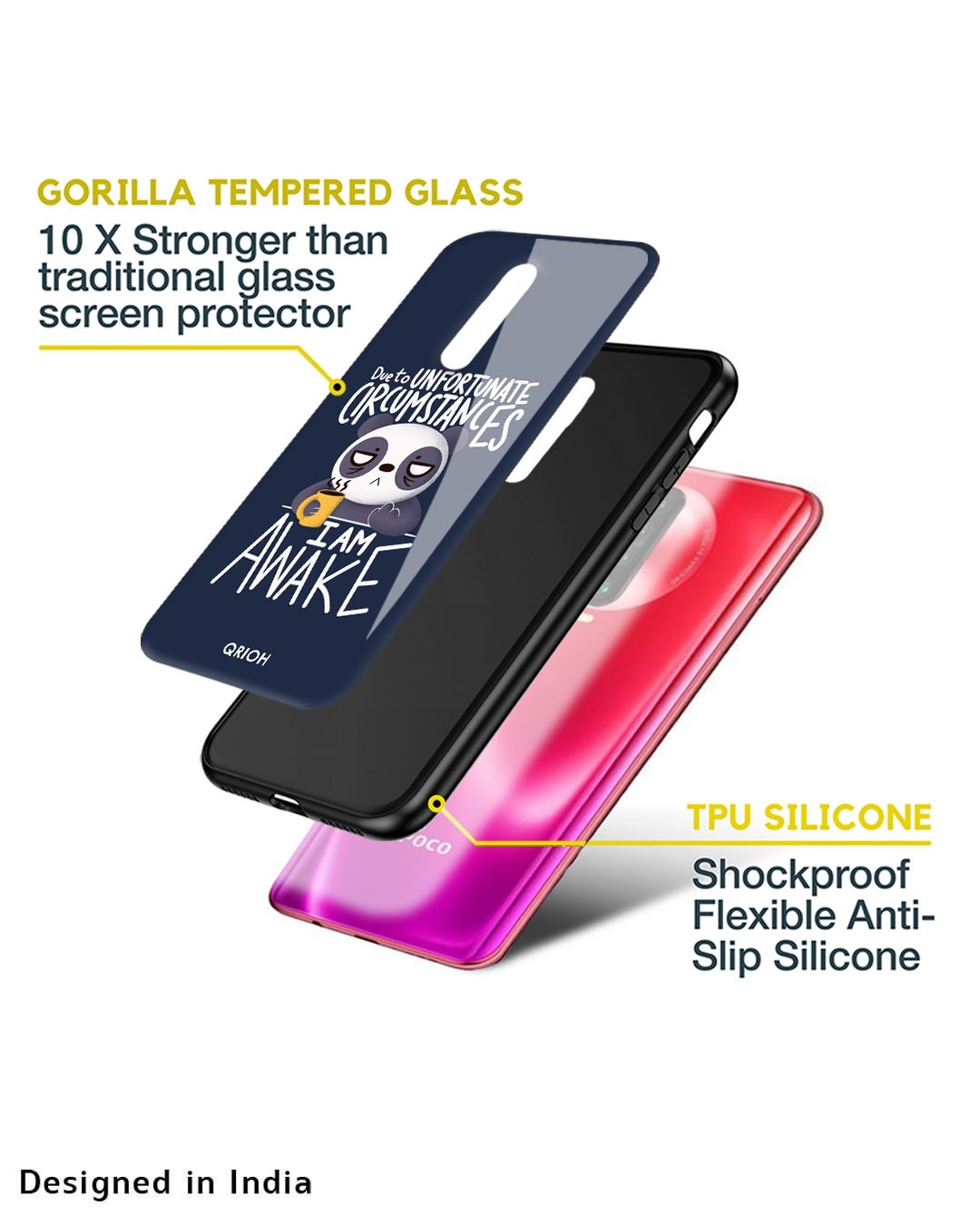 Shop Struggling Panda Typography Premium Glass Case for Poco M4 5G (Shock Proof,Scratch Resistant)-Design