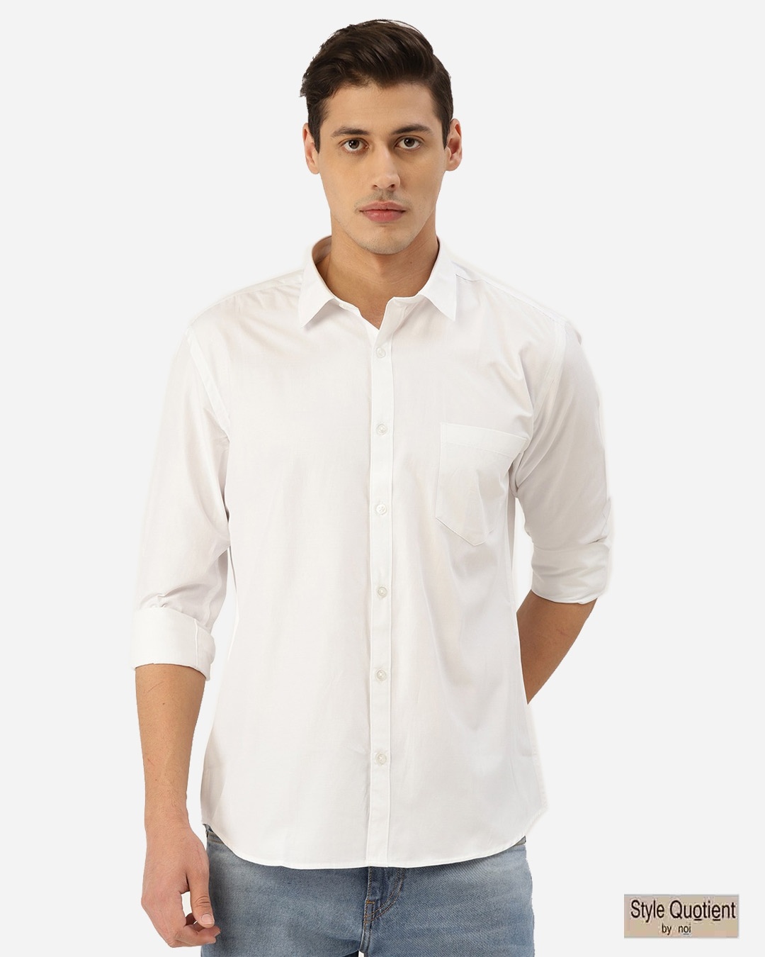 Shop Men White Solid Classic Casual Shirt-Front