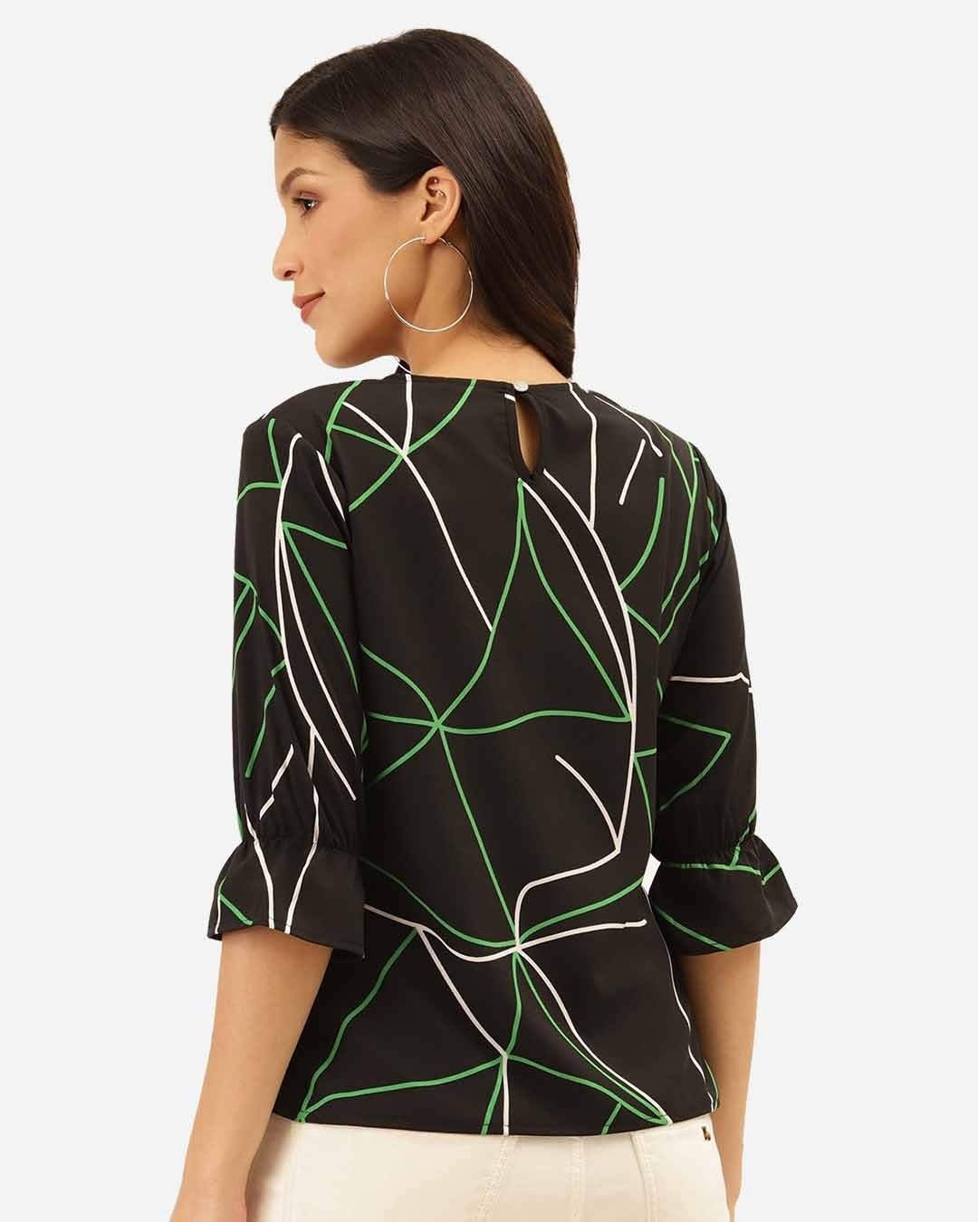 Shop Women Black & Green Abstract Print Regular Top-Design