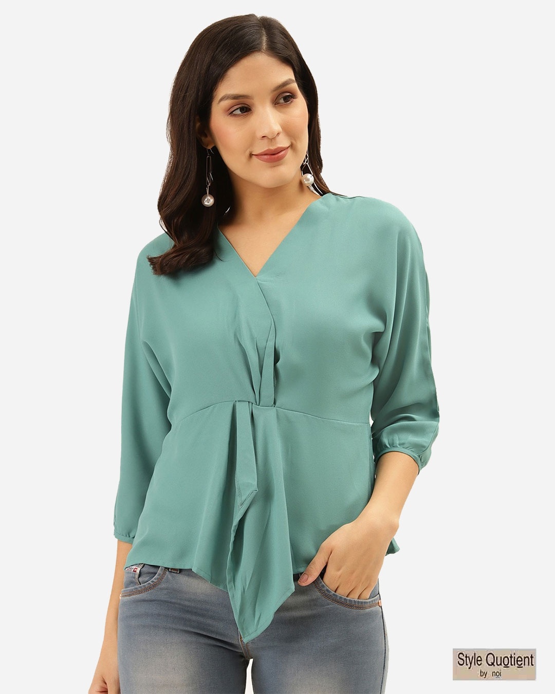 Shop Women Green Solid Wrap Top-Front