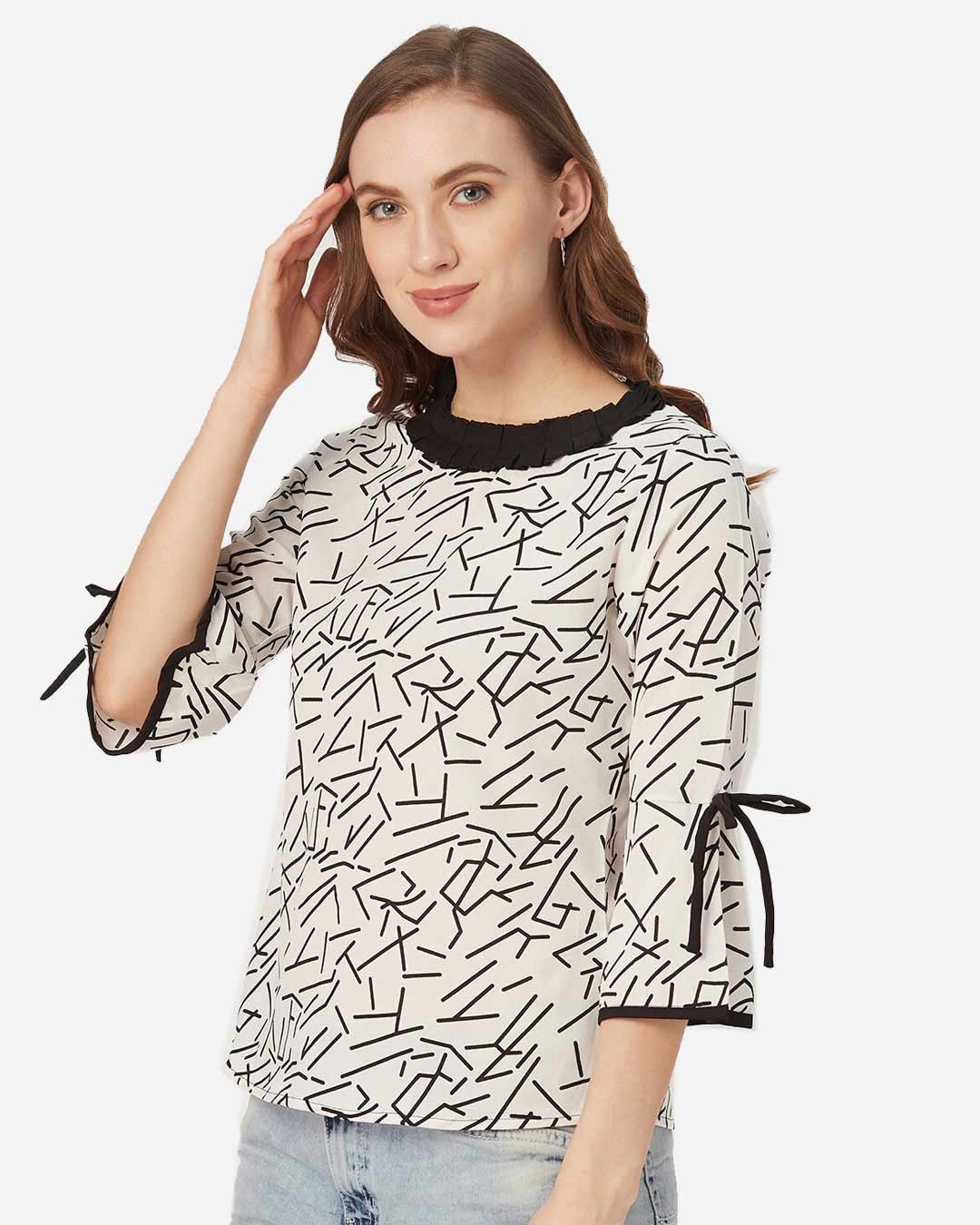 Shop Women White And Black Abstract Print Top-Back