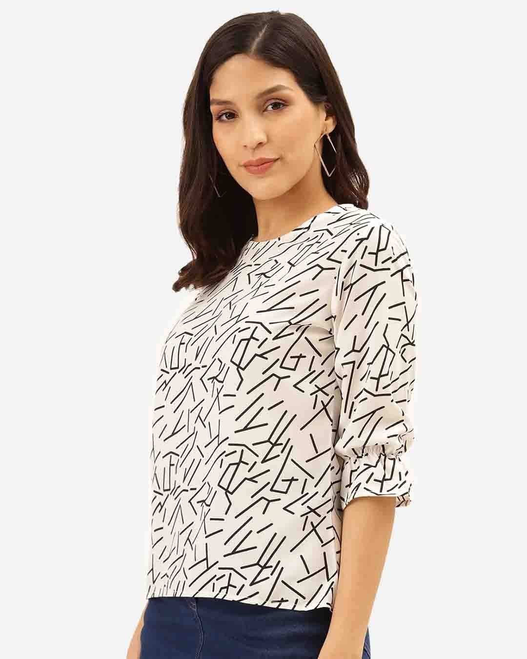 Shop Women White & Black Abstract Print Regular Top-Back