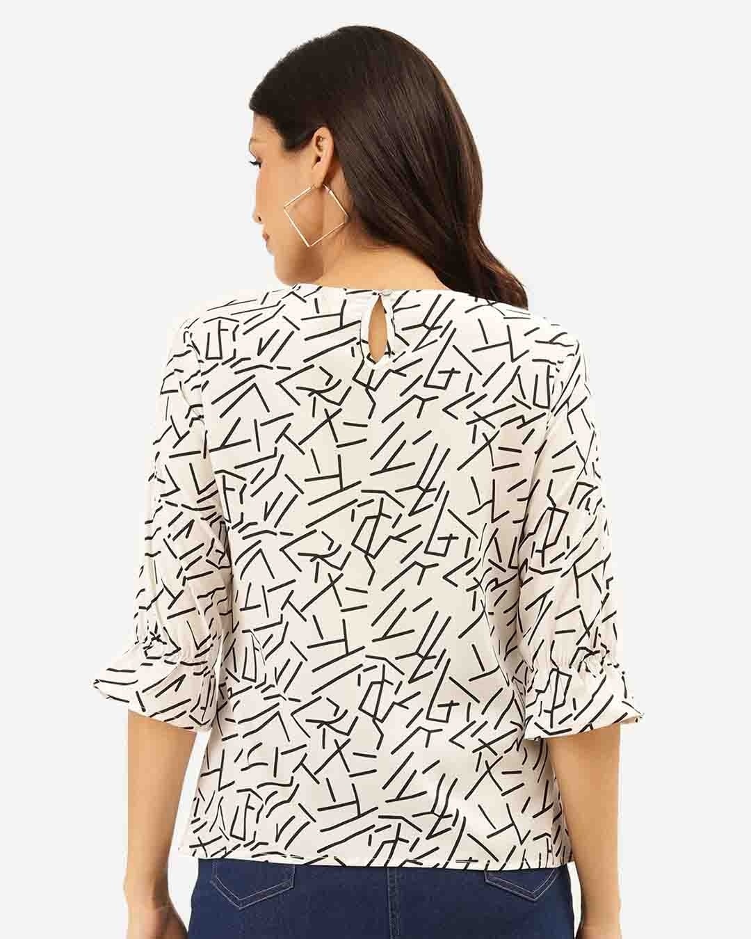 Shop Women White & Black Abstract Print Regular Top-Design