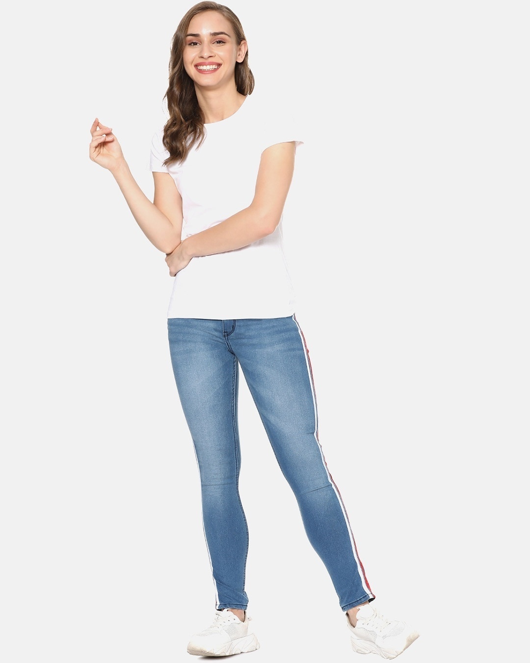 Shop Super Skinny Side Striped Women's Blue Denim Jeans-Full