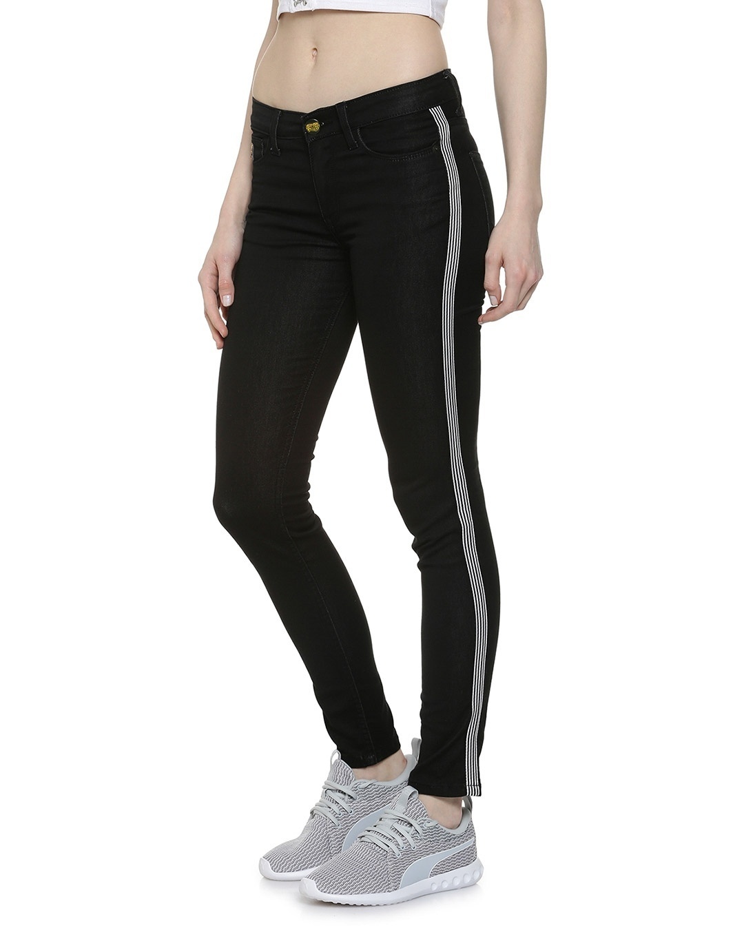 Shop Super Skinny Side Women's Black Denim Jeans-Front