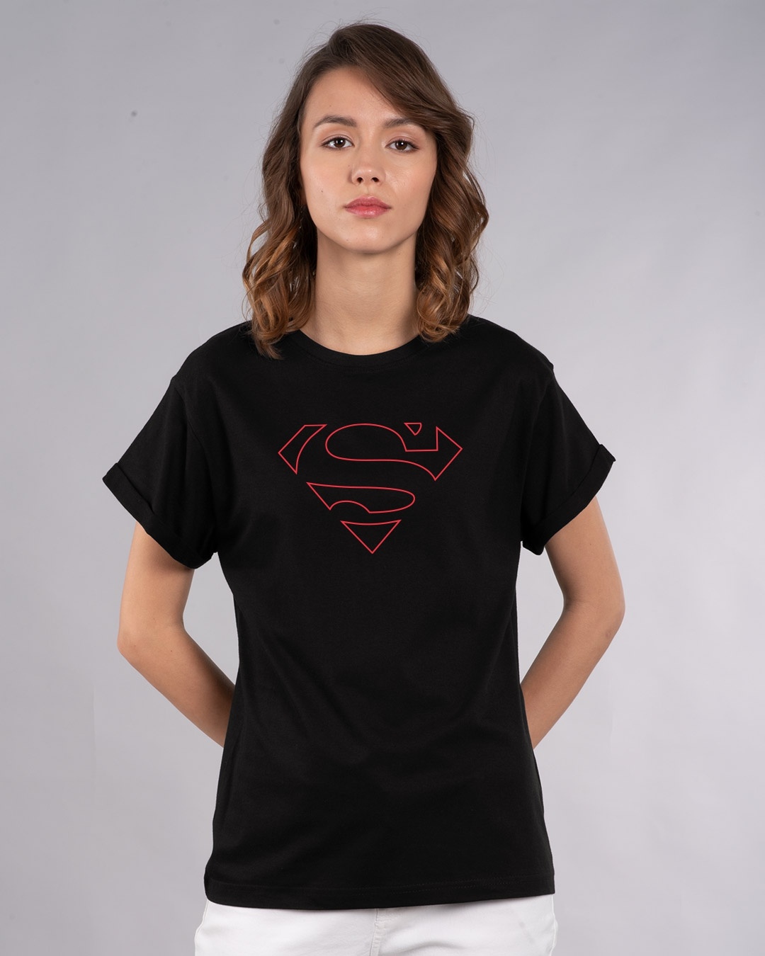 Shop Superman Line Boyfriend T-Shirt (SML)-Front