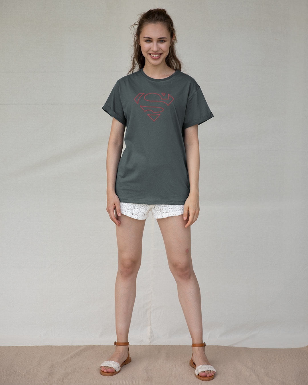 Shop Superman Line Boyfriend T-Shirt (SML)-Design