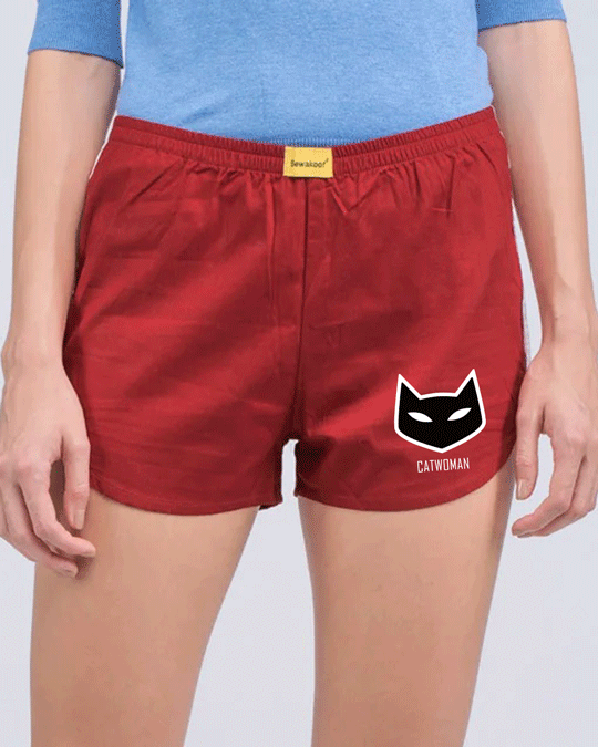 Buy Women's Red The Cat Side Printed Boxer Shorts for Women red Online