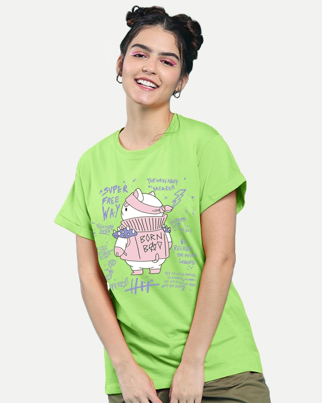 Shop Women's Green The Ordinary Breaker Graphic Printed Boyfriend T-shirt-Front