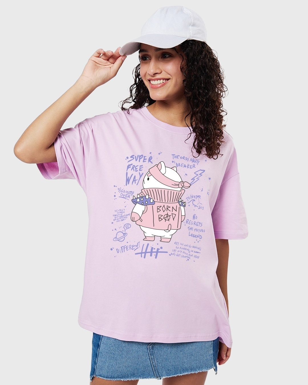 Shop Women's Purple The Ordinary Breaker Graphic Printed Oversized T-shirt-Front