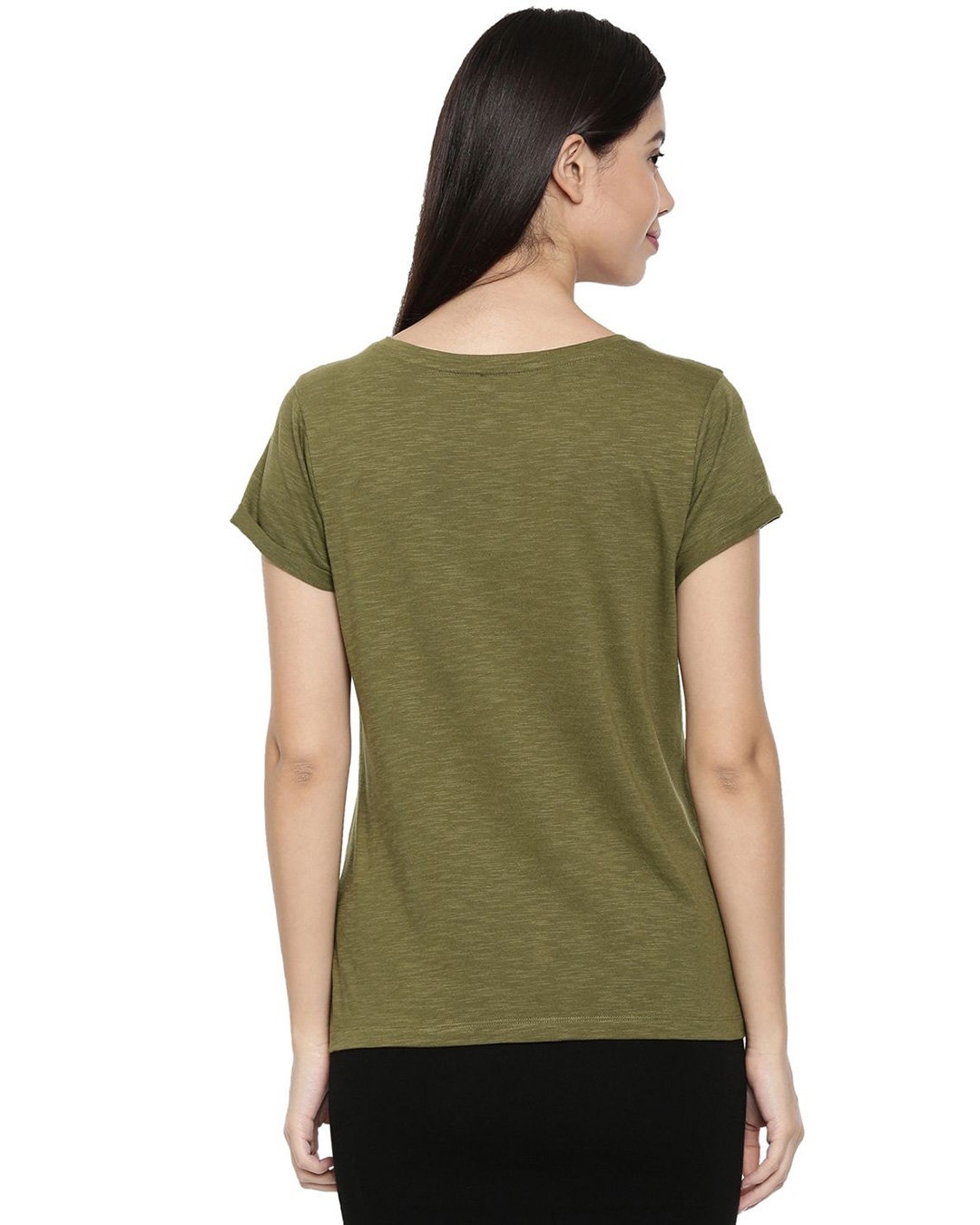 Shop The Pink Elephant Embridered Olive Women's T-shirt-Full