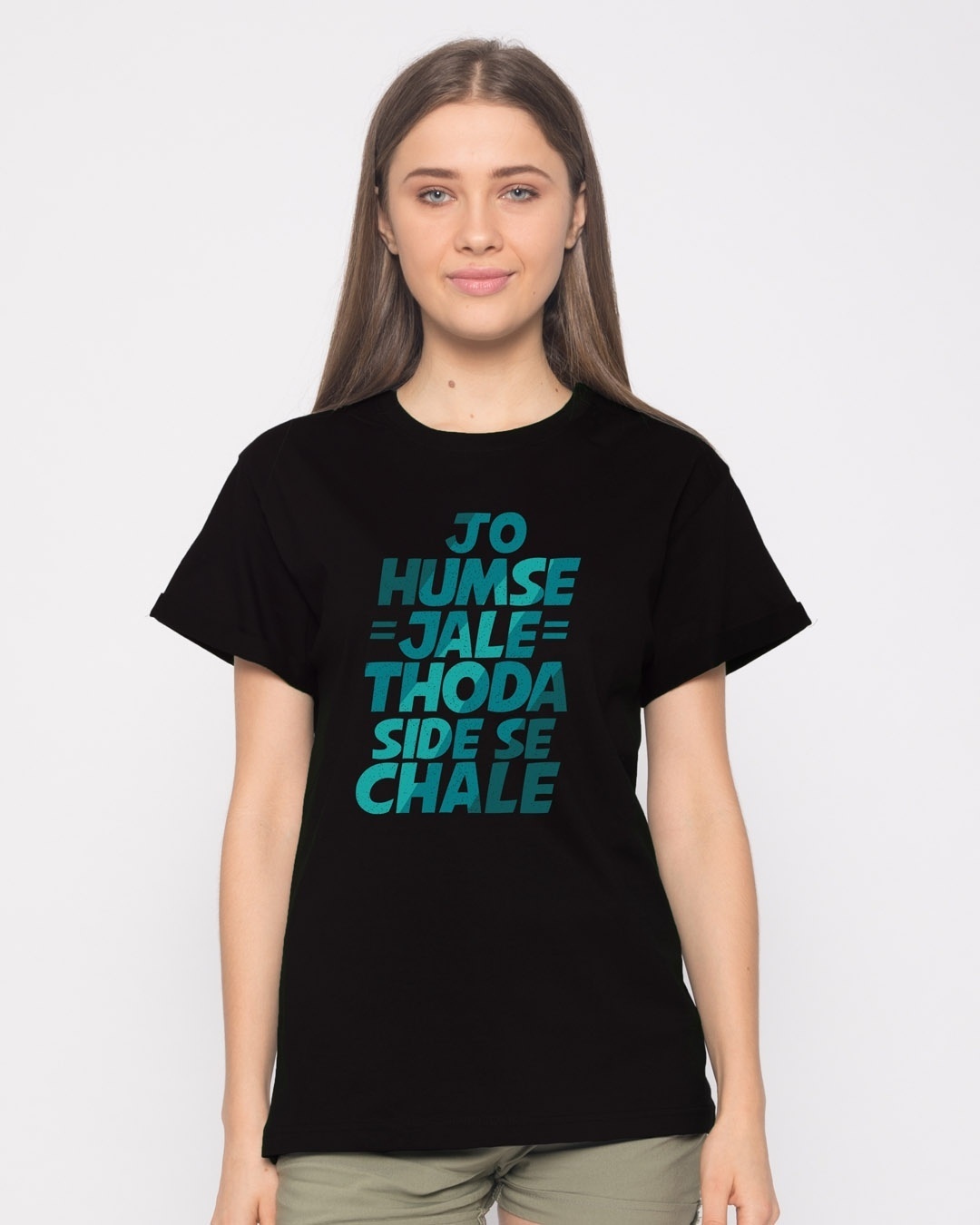 Shop Thoda Side Se Chaley Boyfriend T-Shirt-Front