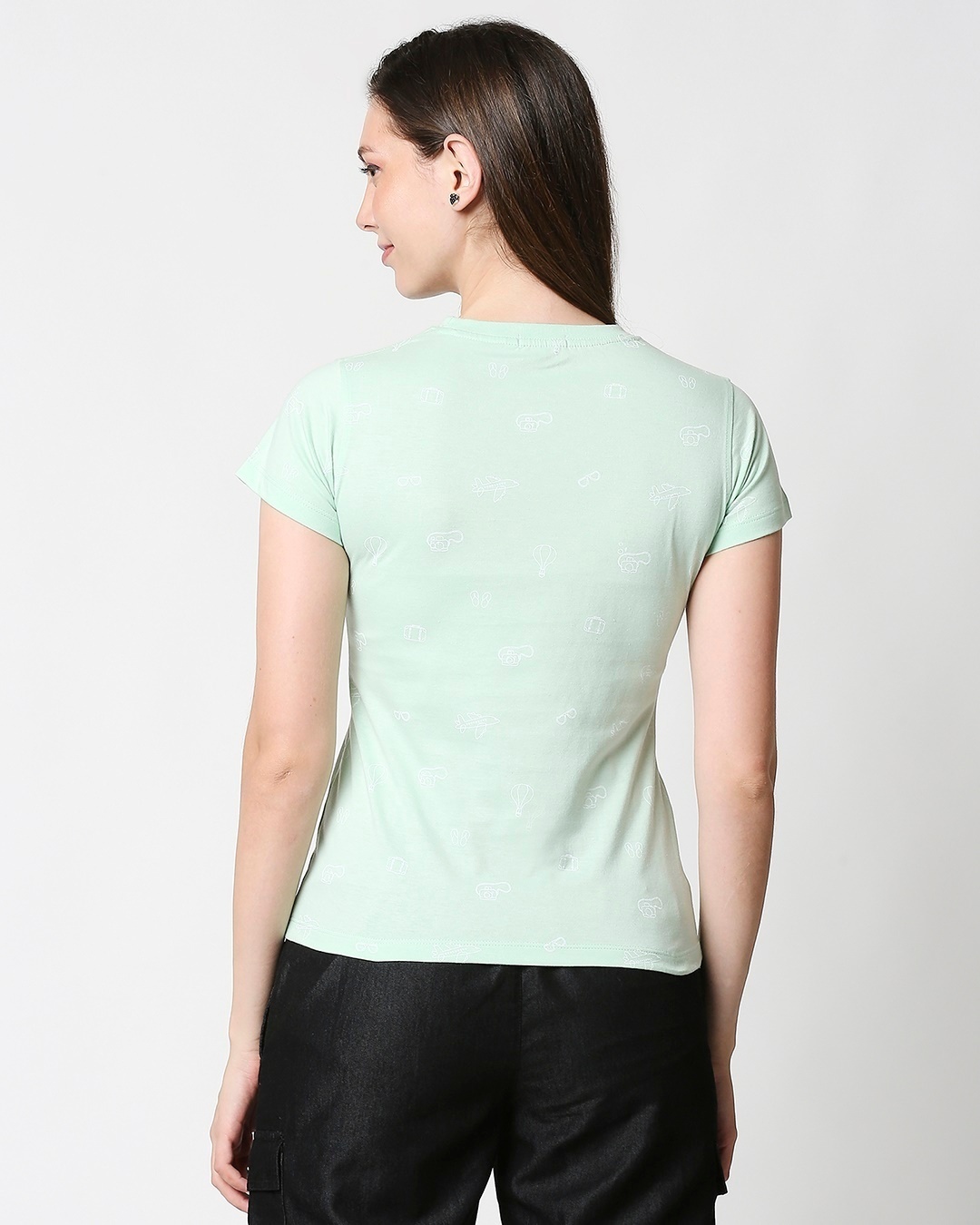 Buy Travel Icon Plain Half Sleeves AOP T-Shirt for Women green Online