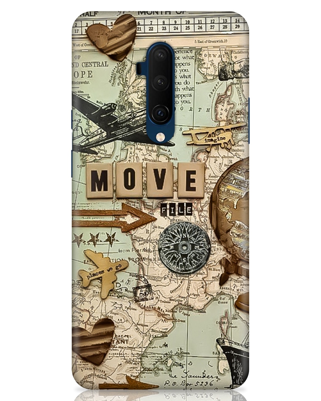 Shop Travel Map Printed Designer Hard Cover For OnePlus 7T Pro (Impact Resistant, Matte Finish)-Front