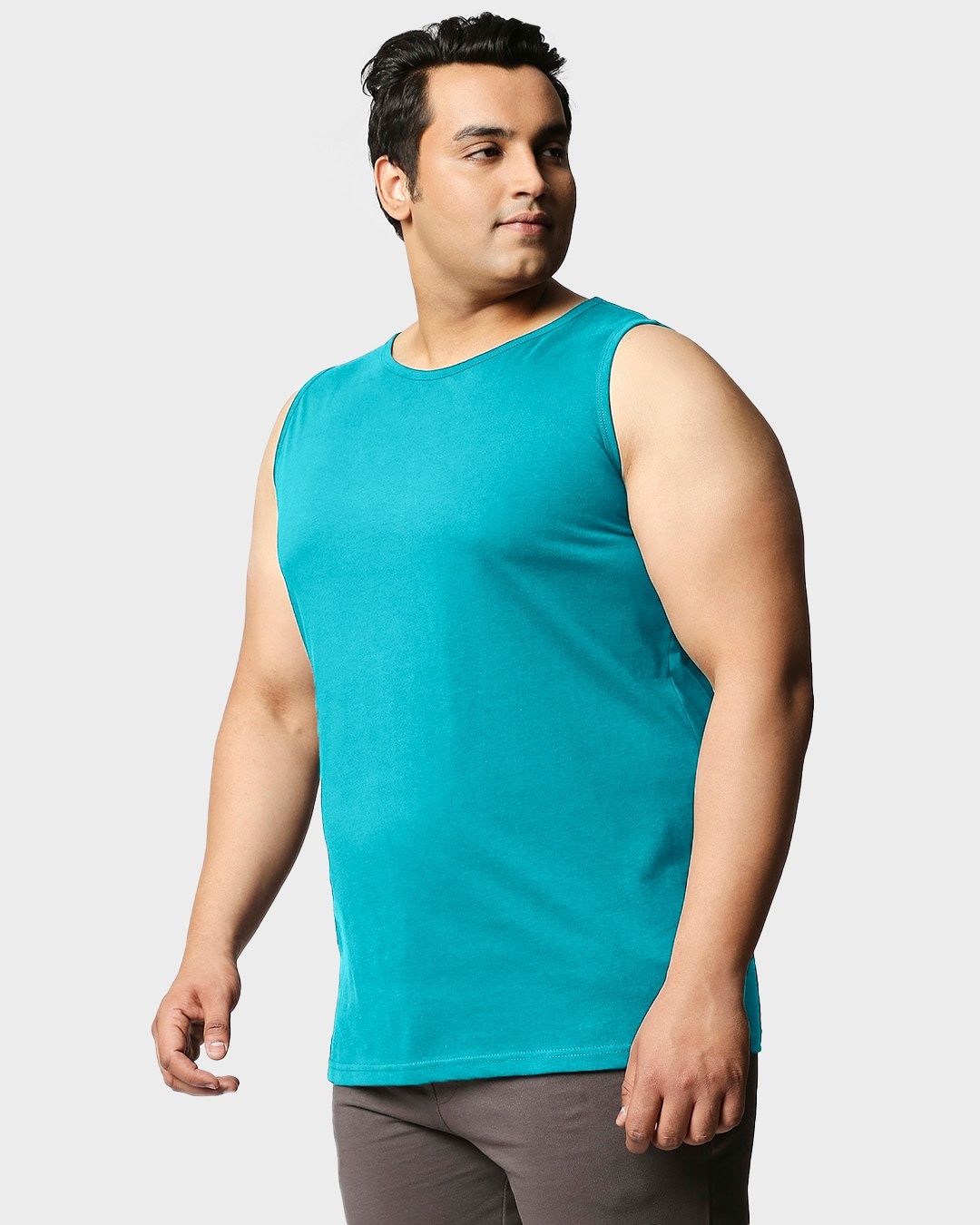 Shop Tropical Blue Men's Plain Vest Plus Size-Back