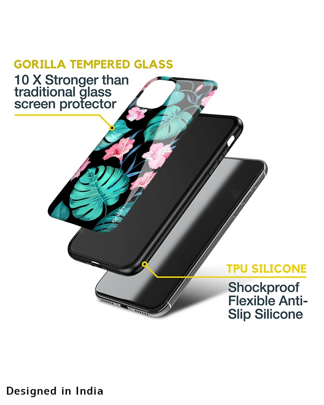 Shop Tropical Leaves & Flowers Premium Glass Case for Nothing Phone (1) (Shock Proof, Scratch Resistant)-Design