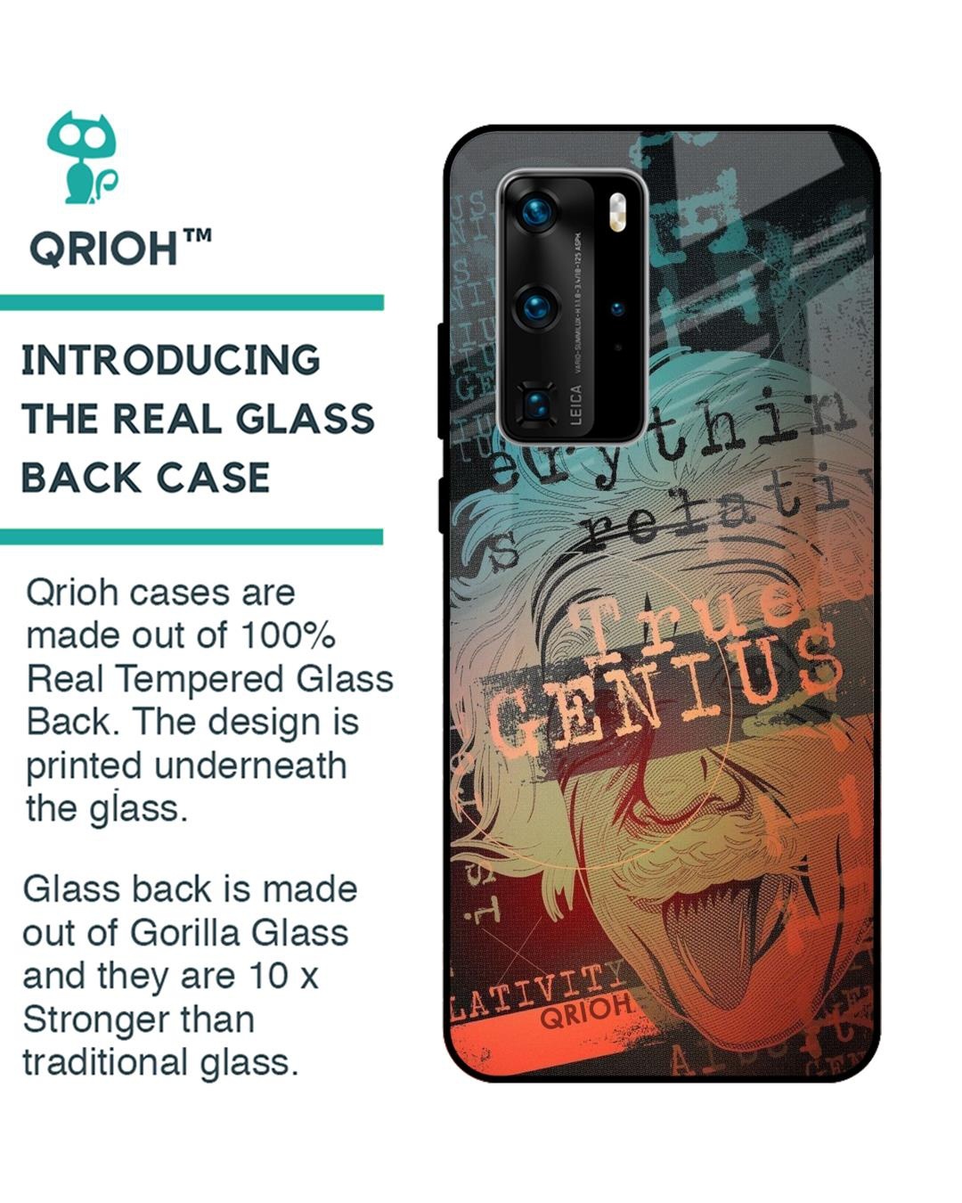 Shop True Genius Typography Premium Glass Cover For Huawei P40 Pro (Impact Resistant, Matte Finish)-Back