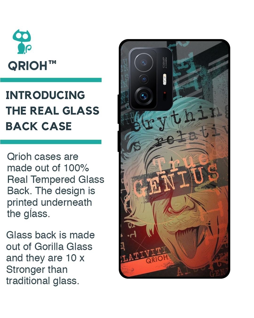 Shop True Genius Typography Premium Glass Cover For Mi 11T Pro 5G (Impact Resistant, Matte Finish)-Back