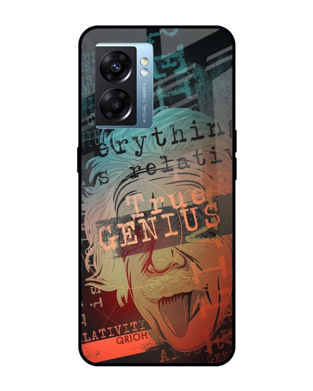 Shop True Genius Typography Premium Glass Cover for Oppo K10 5G (Shock Proof, Scratch Resistant)-Front