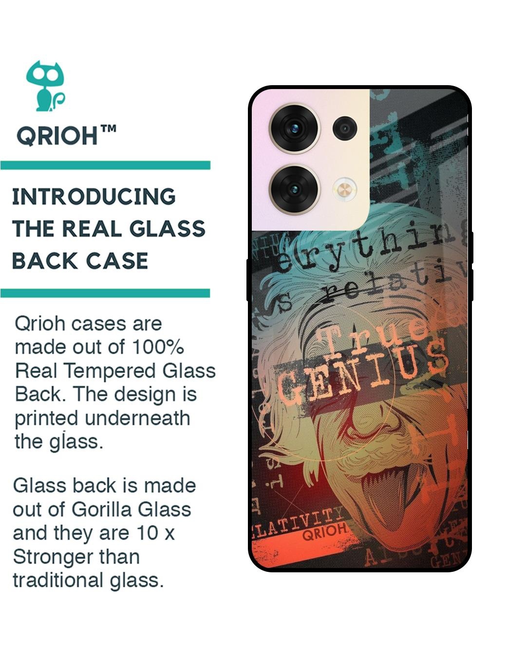 Shop True Genius Typography Premium Glass Cover for Oppo Reno8 5G (Shock Proof, Scratch Resistant)-Back