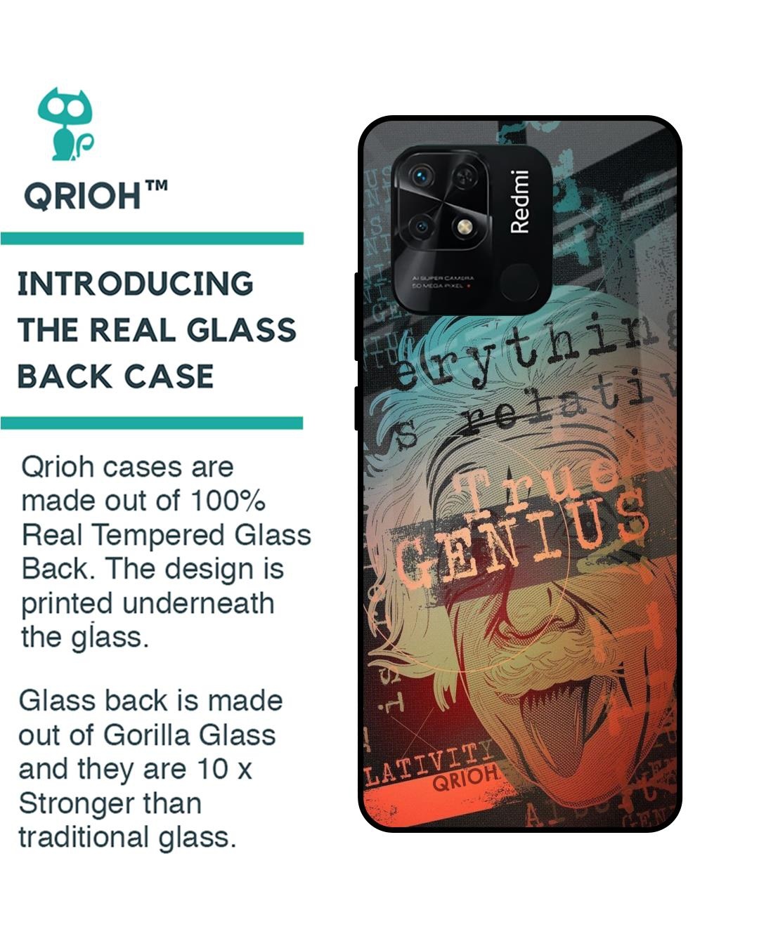 Shop True Genius Typography Premium Glass Cover For Redmi 10 (Impact Resistant, Matte Finish)-Back