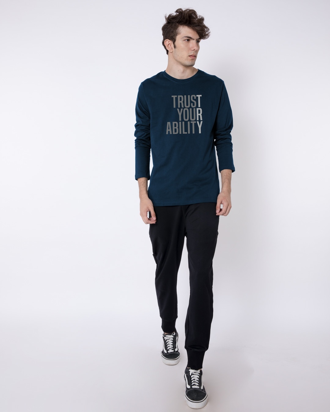 Shop Trust Your Ability Full Sleeve T-Shirt Navy Blue-Design