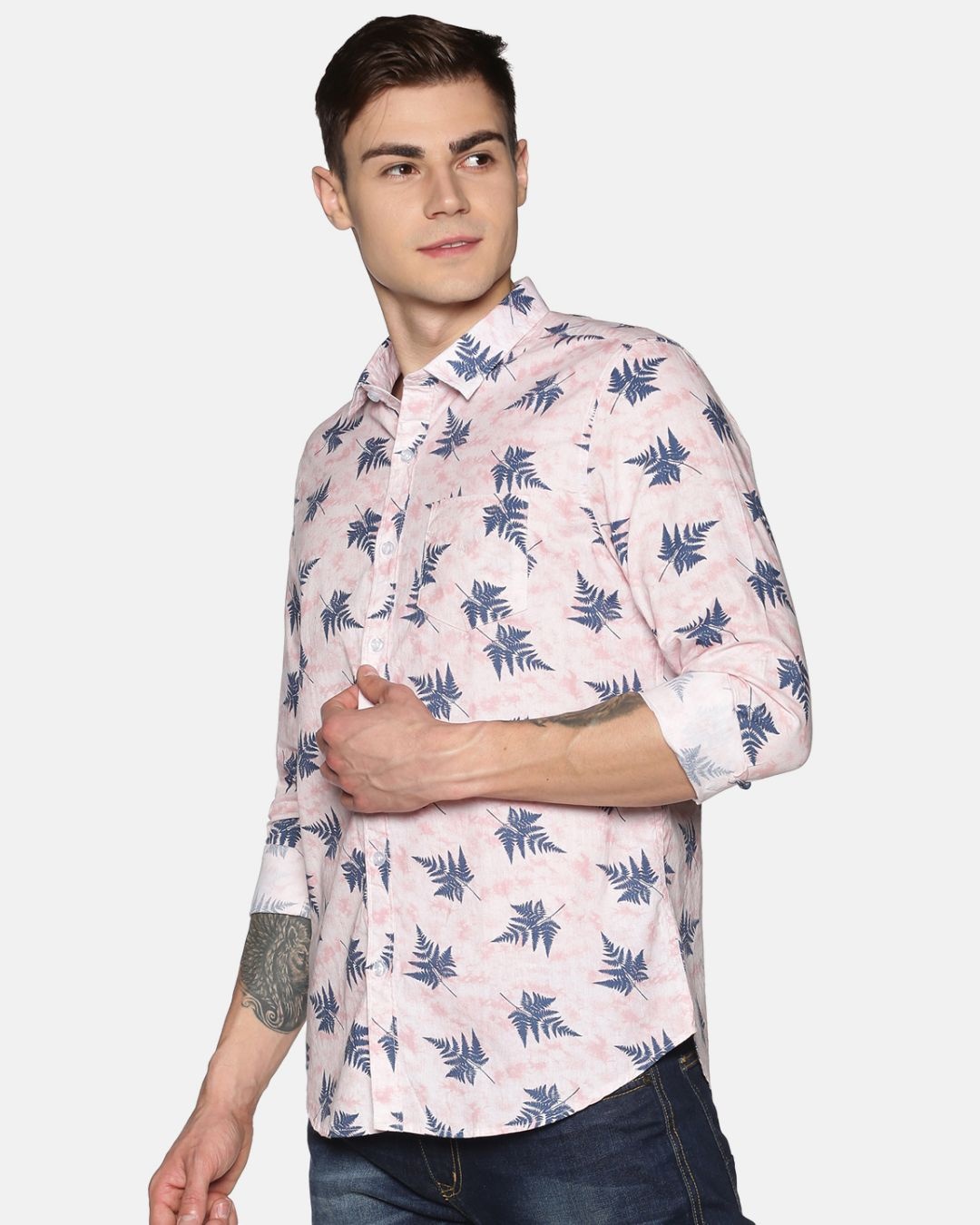Shop Men Full Sleeve Cotton Printed Pink Blue Shirt-Back